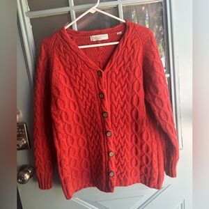 Vintage Wool Lambswool Fisherman Cable Knit Cardigan Sweater Valerie Stevens S/M